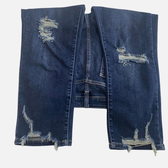 Judy Blue 9/29 Relaxed Cropped Fit Dark Wash Distressed Mid Rise Jeans - Picture 3 of 8